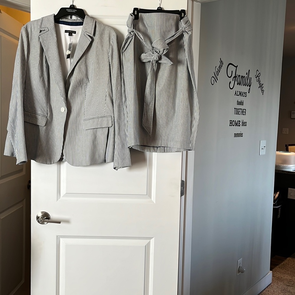 Lane Bryant Gray Striped Blazer and Skirt Set